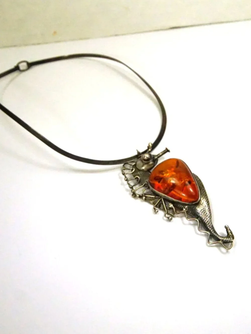 Rare Seahorse Baltic  Amber Sterling  Silver Pendant-Brooch Necklace